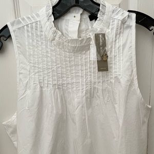 🥳 SALE J CREW pin tuck  cotton poplin blouse. Sleeveless, ruffle neckline NWT